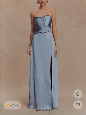 Meshki Strapless Slate Blue Evening Gown with Side Slit